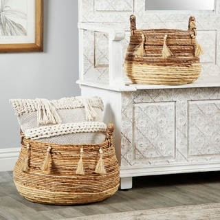 Natural Brown & Beige Banana Leaf Wicker 2-piece Storage Baskets Set