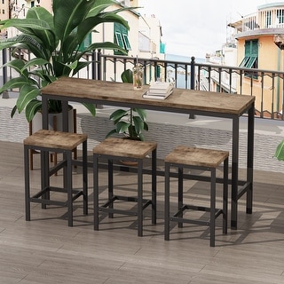4 piece Dining Set,Pub Kitchen Set with 3 Stools
