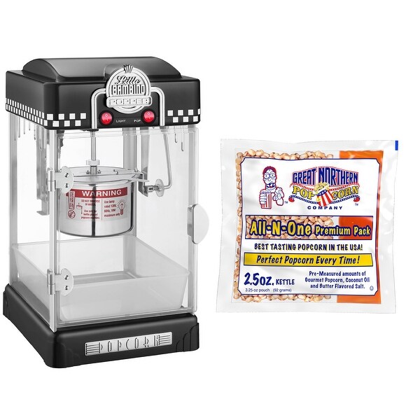 Little Bambino Popcorn Machine with 12 Pack of All-In-One Popcorn Kernel Packets by Great Northern Popcorn (Black)