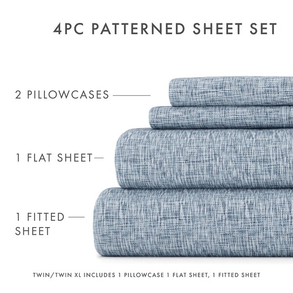 Becky Cameron Chambray Style Pattern 4 Piece Deep Pocket Bed Sheets Set