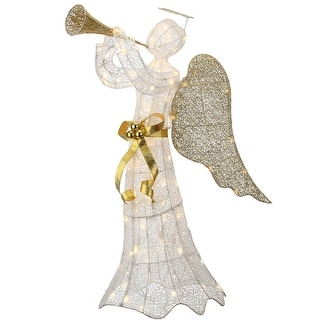 51" Trumpeting Gold and White Angel with Warm White LED Lights - 51 in