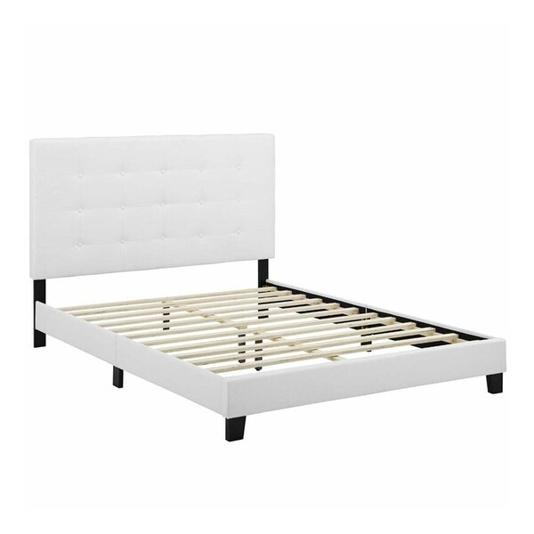 King Size Button Tufted Upholstered Platform Bed White