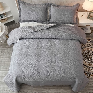 3pcs 100% Cotton Bedspread Set Coverlet Lightweight Quilt King Grey