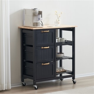 3 Drawers 3 Layers Handle Rubber Wood Log Kitchen Island