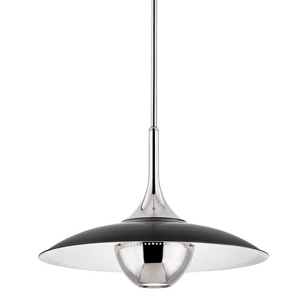 Clarkson 1-light Polished Nickel Pendant, Black Painted Metal
