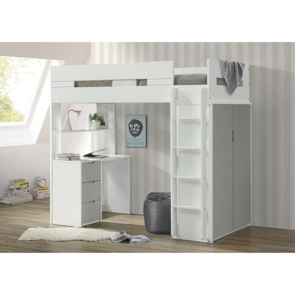 ACME Nerice Loft Bed, White & Gray