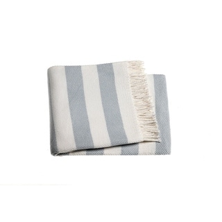 Cream and Sky Blue Slanted Stripe Fringed Throw Blanket