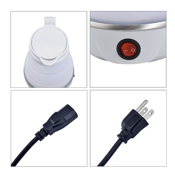 Silicone Foldable Electric Kettle with Stainless Steel - 0.6L (UL - 6.49 x 5.31 x 7.09 inches