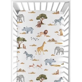 Jungle Animals Fitted Crib Sheet Hunter Green Yellow Grey Black and White Safari Elephant Giraffe Lion Monkey Leopard Cheetah