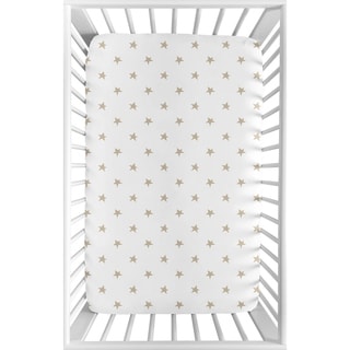 Sweet Jojo Designs Gold and White Star Celestial Collection Fitted Mini Portable Crib Sheet