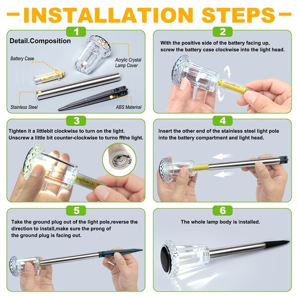 12 pcs Garden Waterproof Outdoor Solar Lights for Yard,Landscape and Patio,Stainless steel - Daylight 5000K - 6500K