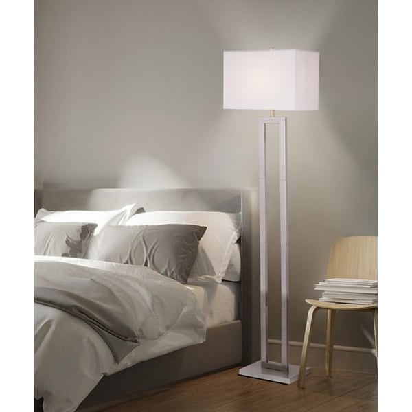 61"H Windowpane Metal Floor Lamp Set Brushed Nickel Finish, White Fabric Shade (Set of 2)