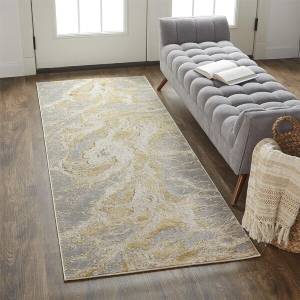 Tripoli Modern Marble Rug, Beige/Gray/Gold, Accent Rug
