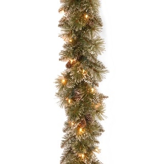 9 ft. Glittery Bristle Pine Garland with Twinkly LED Lights - Green - 9 ft