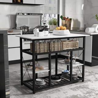 Nestfair Multifunctional Counter Height Kitchen Island with Large Worktop