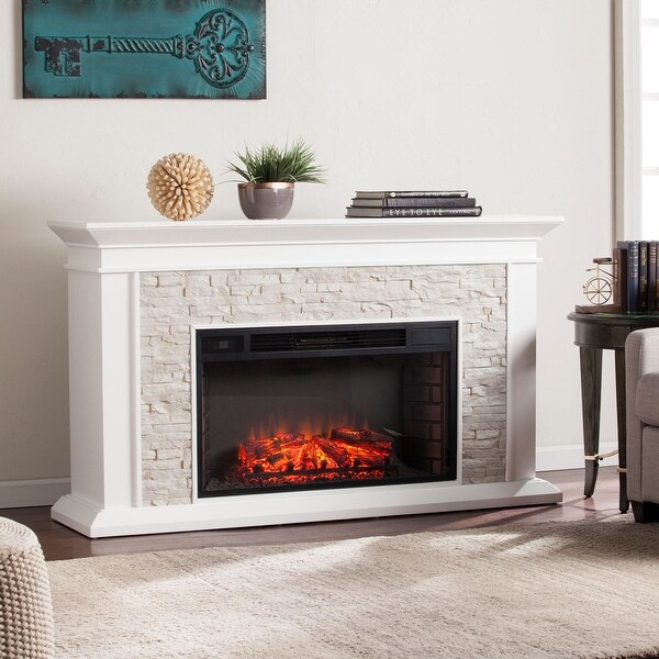 60.25" White and Black Contemporary Electric Fireplace
