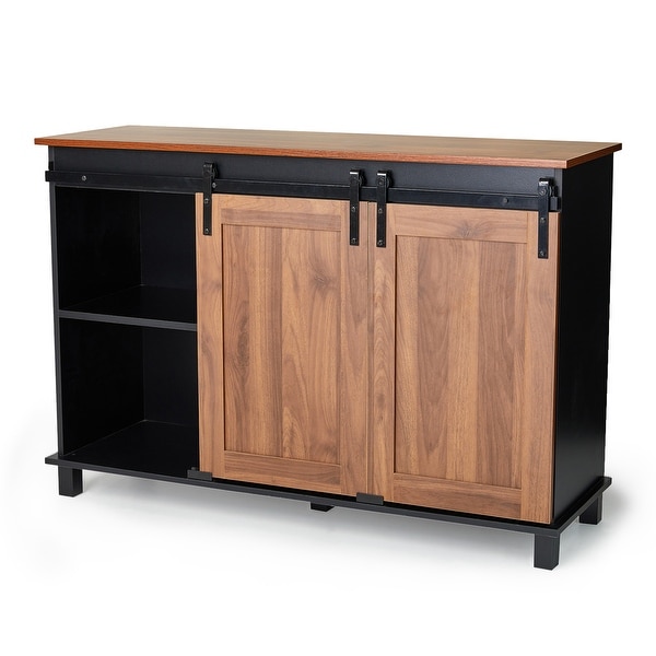 Glitzhome 47.20"L Modern Industrial Wine Cabinet Buffet Sideboard with Sliding Doors