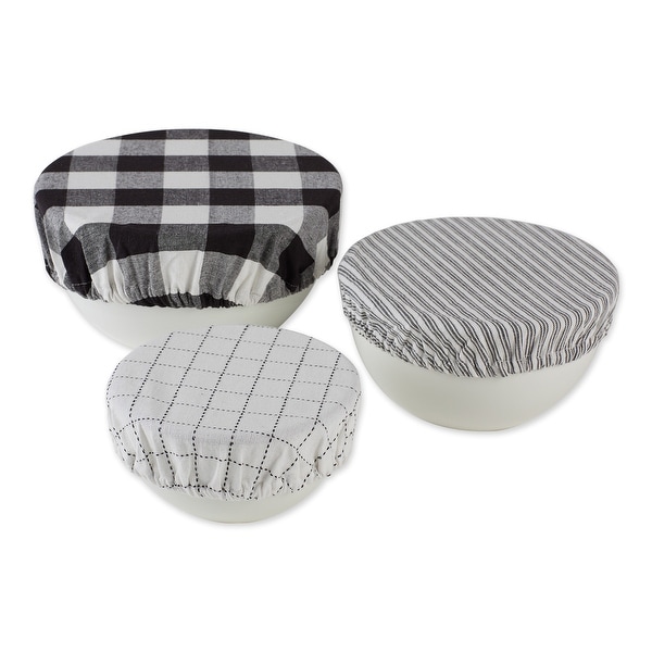 Set of 3 10" Assorted Black and White Farmhouse Woven Dish Covers