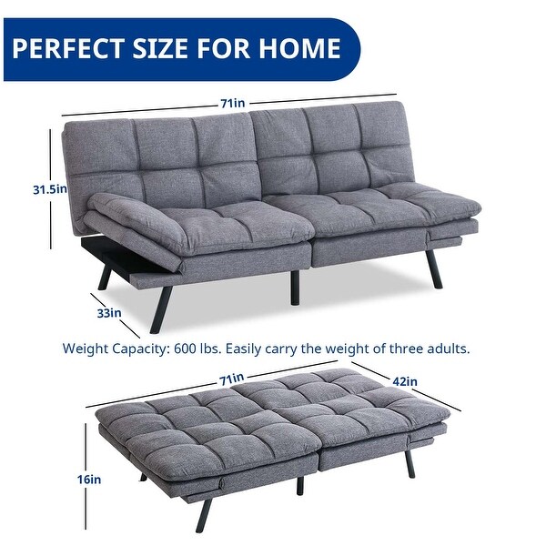 Futon Sofa Bed, Fabric Memory Foam, Foldable Convertible Sleeper Loveseat, Daybed Couches for Living Room, Bedfroom, Dark Grey