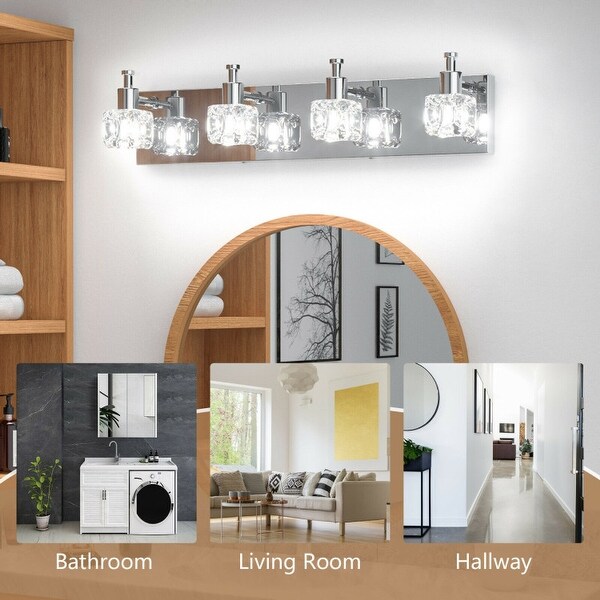 4-Lights Modern Bathroom Vanity Light Crystal Wall Sconce Bathroom Light Fixture - 22" x 5" x 5.5"(L x W x H)
