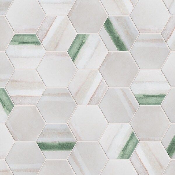 Merola Tile Matter Hex Canvas Bone Green 7-7/8" x 9" Porcelain Floor and Wall Tile - Case (10 Tiles) - Case (10 Tiles)