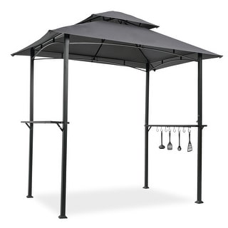 BBQ Gazebo with Hook and Pole 8 x 5 Feet, Outdoor Steel Frame Gazebo with Shelter Tent Double Layer Soft Top
