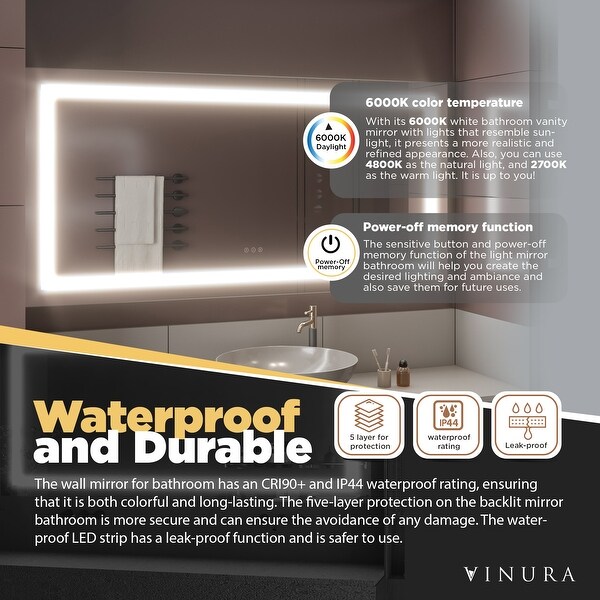 Bathroom Mirrors for Vanity - 60� White Aluminium Mirror with Lights - Medium