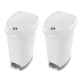 Sterilite 12.6 Gallon Locking StepOn Wastebasket, White (2 Pack) 10738002