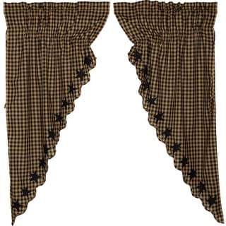 Primitive Curtains VHC Star Short Prairie Panel 63x36x18 Pair Rod Pocket Cotton Appliqued - Prairie Panel 63x36