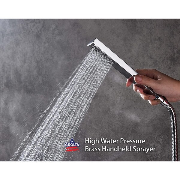 16" Wall Mount Rainfall 3 Way Thermostatic Faucet Shower System with Slide Bar, 6 Jets