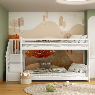 Bunk Bed Twin Over Twin with Stairs, Bunk Beds with Storage Drawers