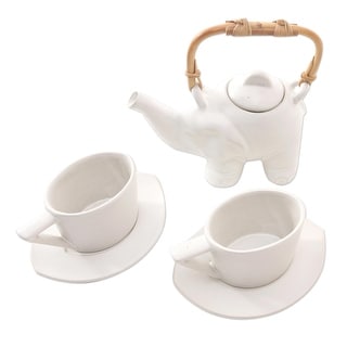 Novica Handmade Elephant Tea Ceramic Tea Set For Two (5 Pcs)