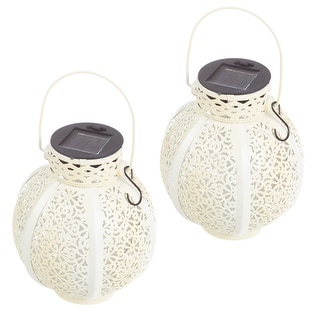 Set of 2 Solar Outdoor Lights with 2 Shepherd Hooks by Pure Garden (White)