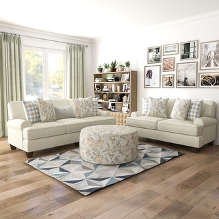 Marais Transitional Ivory Chenille Padded 3-Piece Sofa Set with Ottoman by Furniture of America