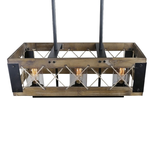 Farmhouse 5-Light Rectangle Rope Linear Wood Kitchen Island Chandelier for Dining Room