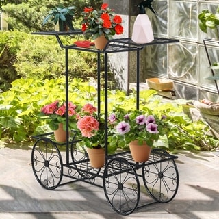 Metal Garden Plant Cart Stand Flower Pot Display Rack 6 Tier