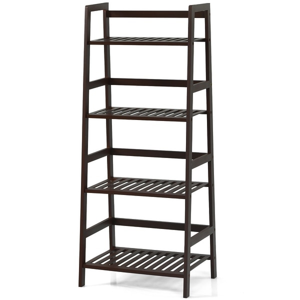 Costway 4-Tier Bamboo Ladder Shelf Plant Display Stand Rack Bookshelf - See details