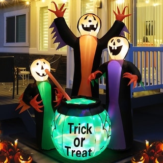 Costway 8FT Inflatable Halloween Witches Holding Cauldron Yard Decor - See Details