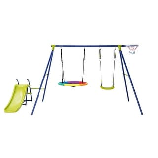 Gymax 4-in-1 Swing Set for Backyard Heavy-Duty Metal Playset for 3-12
