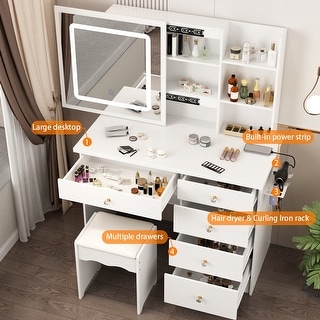 Vanity Desk Makeup Table Sliding Lighted Mirror Dresser Bracket Outlet