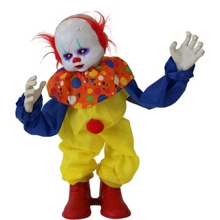 Haunted Hill Farm 2-ft. Animatronic Clown, Indoor/Outdoor Halloween Decoration, Red LED Eyes, Battery-Operated, Bobo