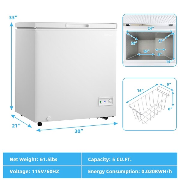 Costway 5 Cubic Feet Chest Freezer w/Removable Storage Basket Deep - See Details