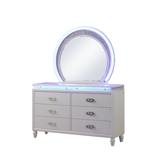 Perla Queen 6 Pc Vanity Bedroom Set in Milky White