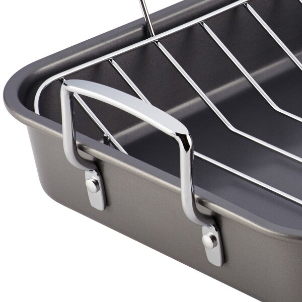 Farberware Nonstick Bakeware 12-Inch x 16-Inch Roaster with Rack, Gray