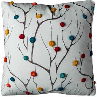 Rizzy Home Ivory, Grey, and Multi-colored Poms Tree Branch Throw Pillow