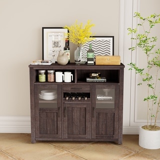 Modern Kitchen Buffet Cabinet Sideboard with Wine Rack, Drawer and Adjustable Shelves