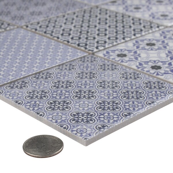 Merola Tile Classico 4" Blue 1.63" x 1.63" Porcelain Mosaic Tile