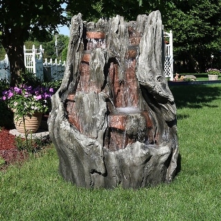 Sunnydaze Cascading Mountain Falls Outdoor Water Fountain Feature w/ LEDs -53"