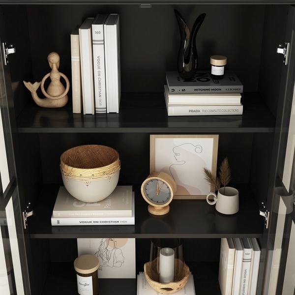 Home Office Buffet Bookcase Storage Cabinet Acrylic Glass Door 4 Shelf