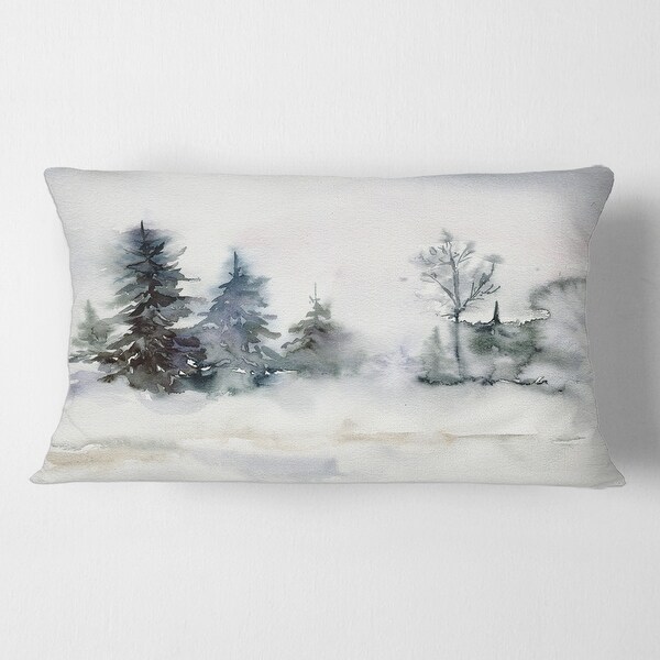 Designart 'Christmas Minimalistic Forest Landscape and Snow' Lake House Printed Throw Pillow